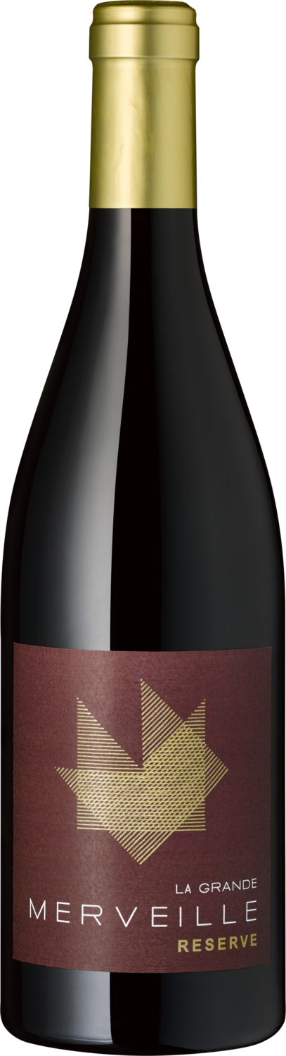 "La Grande Merveille" Reserve Mer deille La Grande Reserve Weinflasche, nahaufnahme