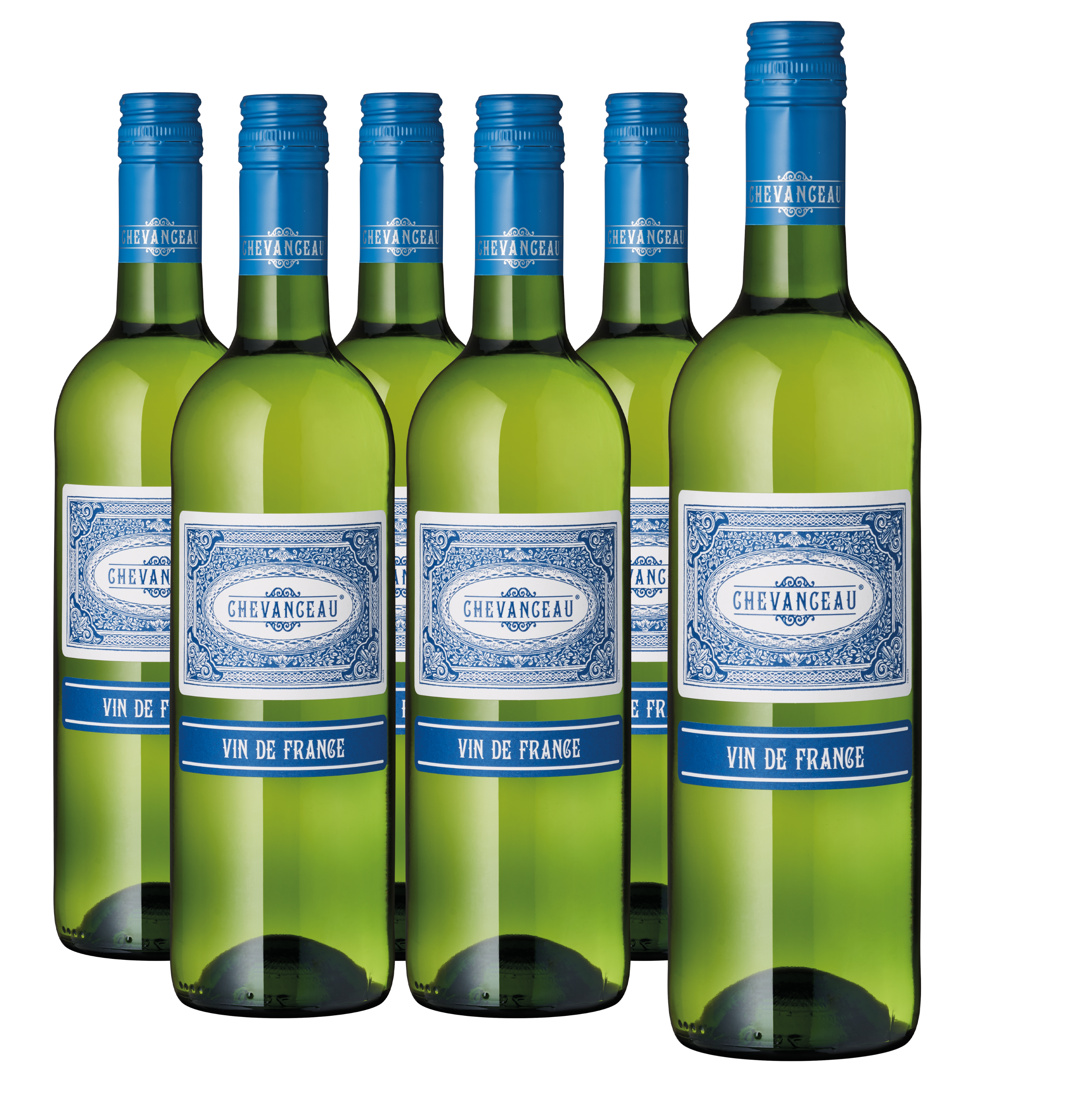 Chevanceau Wein aus Frankreich, Flaschen auf schwarzem Hintergrund