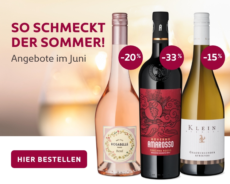 Sommerwein Angebote im Juni, Flaschen mit Rabatten
