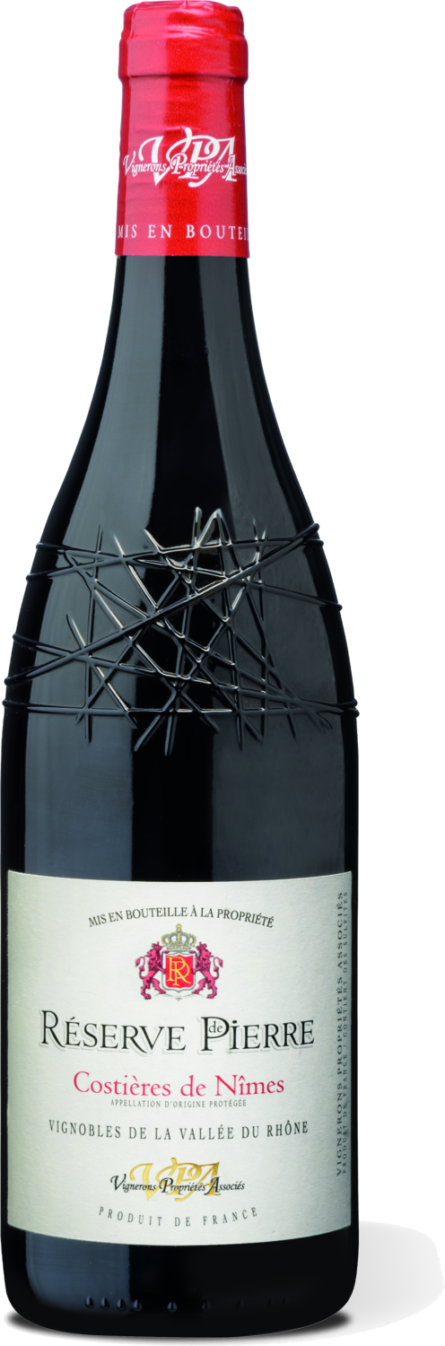 "Réserve de Pierre" Costières de Nîmes Pierre Réserve Wein, Costières de Nîmes, französisch, Flasche.