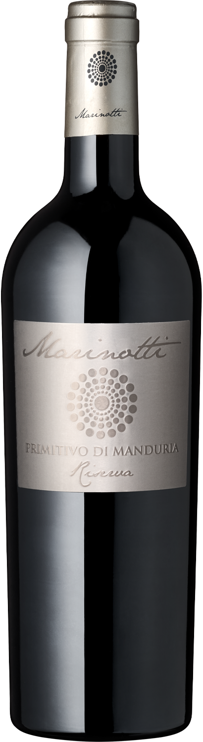 Marinotti, Riserva, Primitivo di Manduria DOP Marinotti Primitivo di Manduria Riserva Weinflasche, Detailansicht