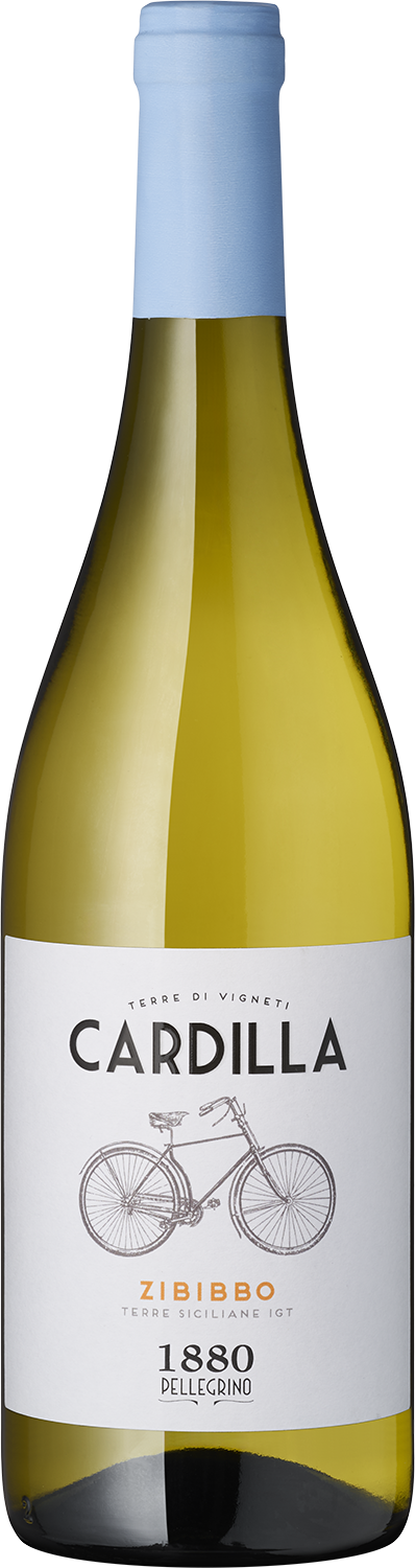Cardilla Zibibbo Cardilla Zibibbo Weißwein Flasche mit Fahrrad-Etikett