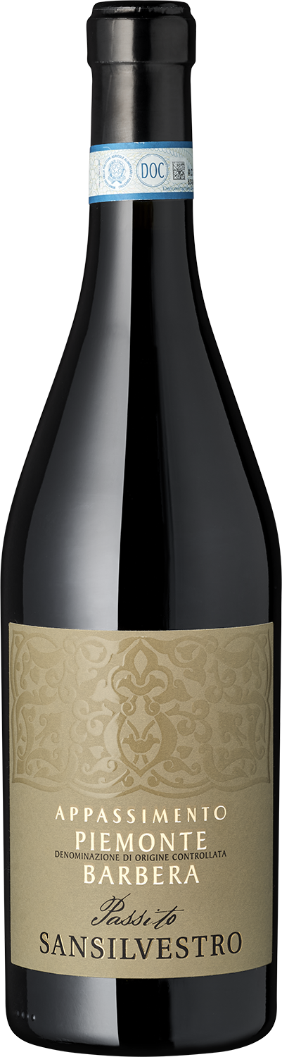 Passito, Barbera, Appassimento Piemonte, DOC Appassimento Piemonte Rotwein, Sansilvestro, Flasche Nahaufnahme