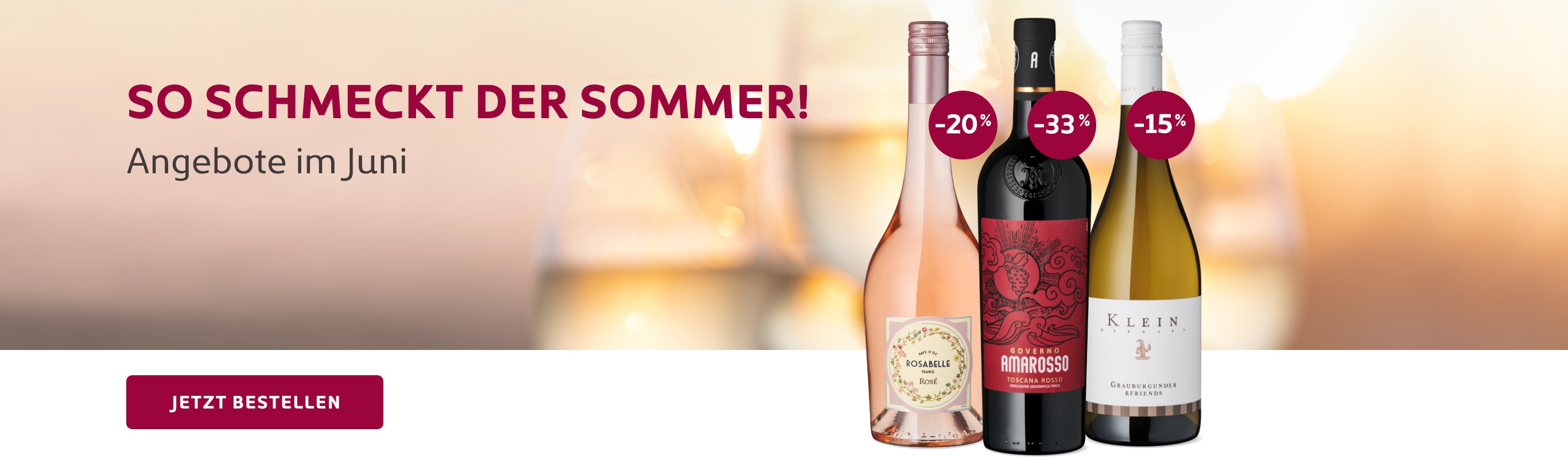 Sommerwein-Angebote im Juni, reduziert mit Rabatten, jetzt bestellen