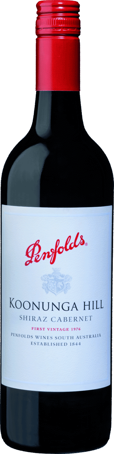 Penfolds Koonunga Hill Shiraz Cabernet Penfolds Koonunga Hill Shiraz Cabernet, Rotwein Flasche.