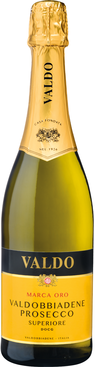"Marca Oro" Prosecco di Valdobbiadene Superiore Valdo Prosecco Superiore DOCG, Italien, goldene Flasche