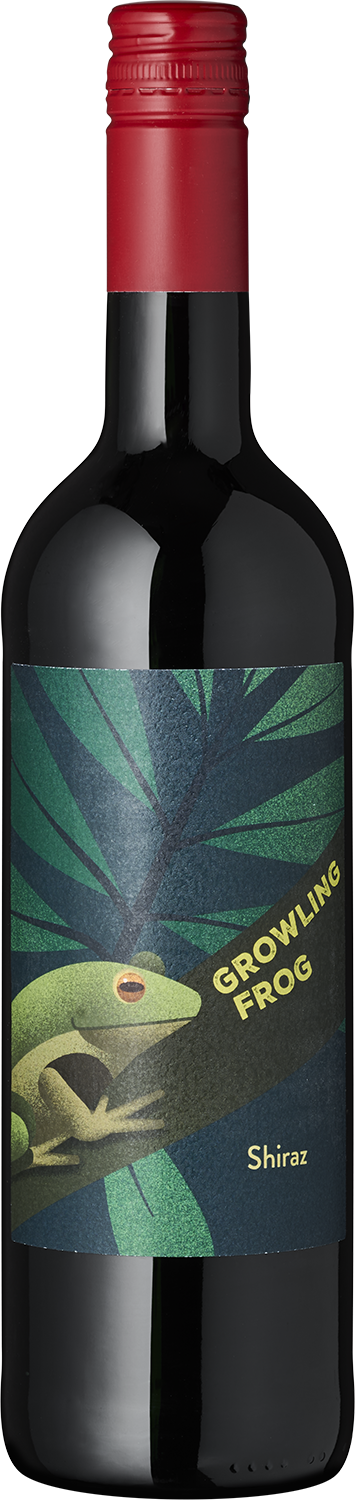 "Growling Frog" Shiraz Weinflasche Shiraz Growling Frog, roter Verschluss, Etikett