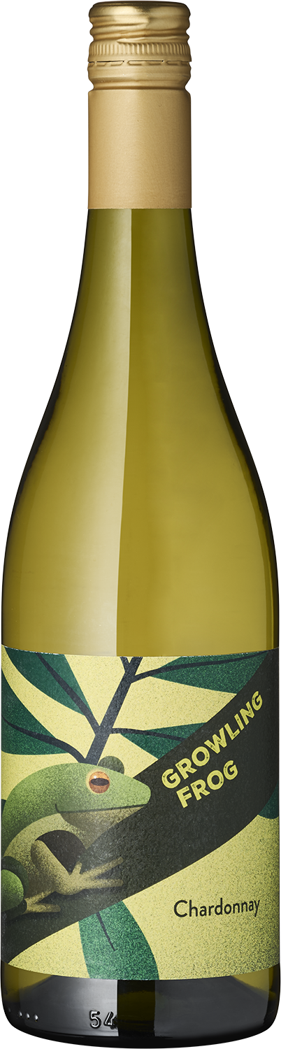 "Growling Frog" Chardonnay Weinflasche Growling Frog Chardonnay, Nahaufnahme, Etikett