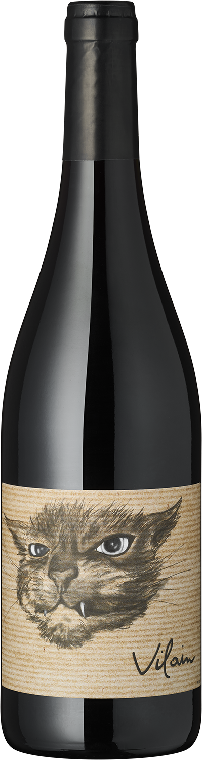 "Vilain" Syrah & Grenache Rotwein Flasche mit Katzen-Etikett, Villain