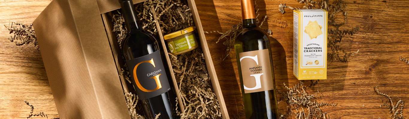 Wein Geschenkset mit Rotwein, Weißwein und Crackers