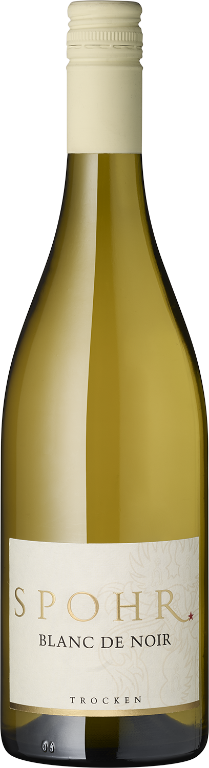 Spohr Blanc de Noir Trocken Wein, Flaschenansicht, Etikett.
